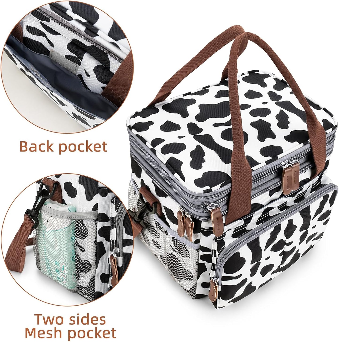 Lunch Bag Women Insulated Lunch Box for Work, Purple Expandable Large Lunch Bags, Leakproof Double Deck Lunch Box Cooler Bag（Purple）