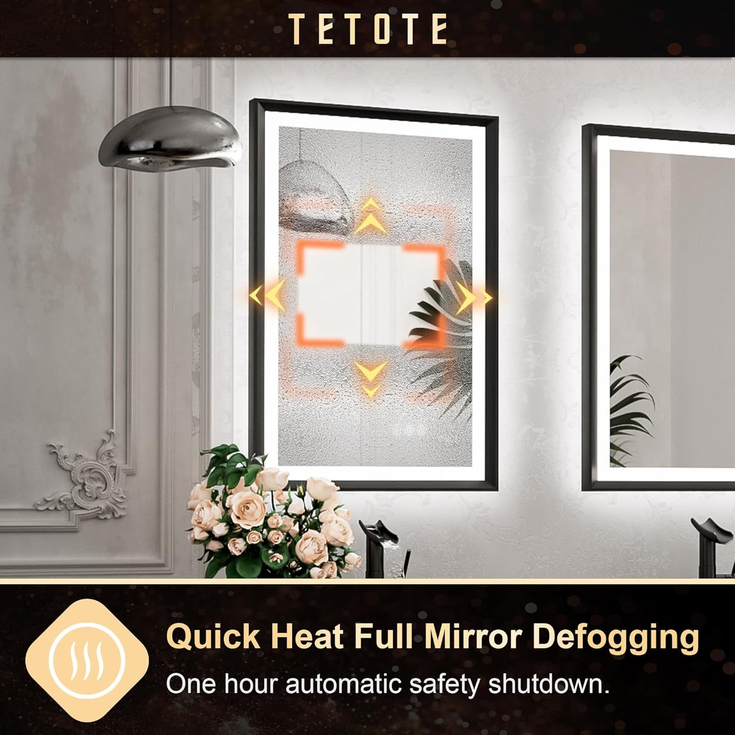 TETOTE 28x36 LED Mirror for Bathroom Black Metal Frame Frontlit & Backlit Lighted Vanity Mirror Baroque Gothic Anti Fog Stepless Dimmable White/Warm/Natural,Wall Mounted(Horizontal/Vertical)