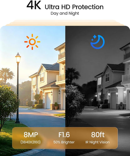 Anlapus 4K Home Security Camera System Outdoor Indoor, H.265+ 8CH CCTV DVR with AI Human Vehicle Detection, 4 x Wired Surveillance Dome Camera, 80ft Night Vision, Audio Recording, Remote Access