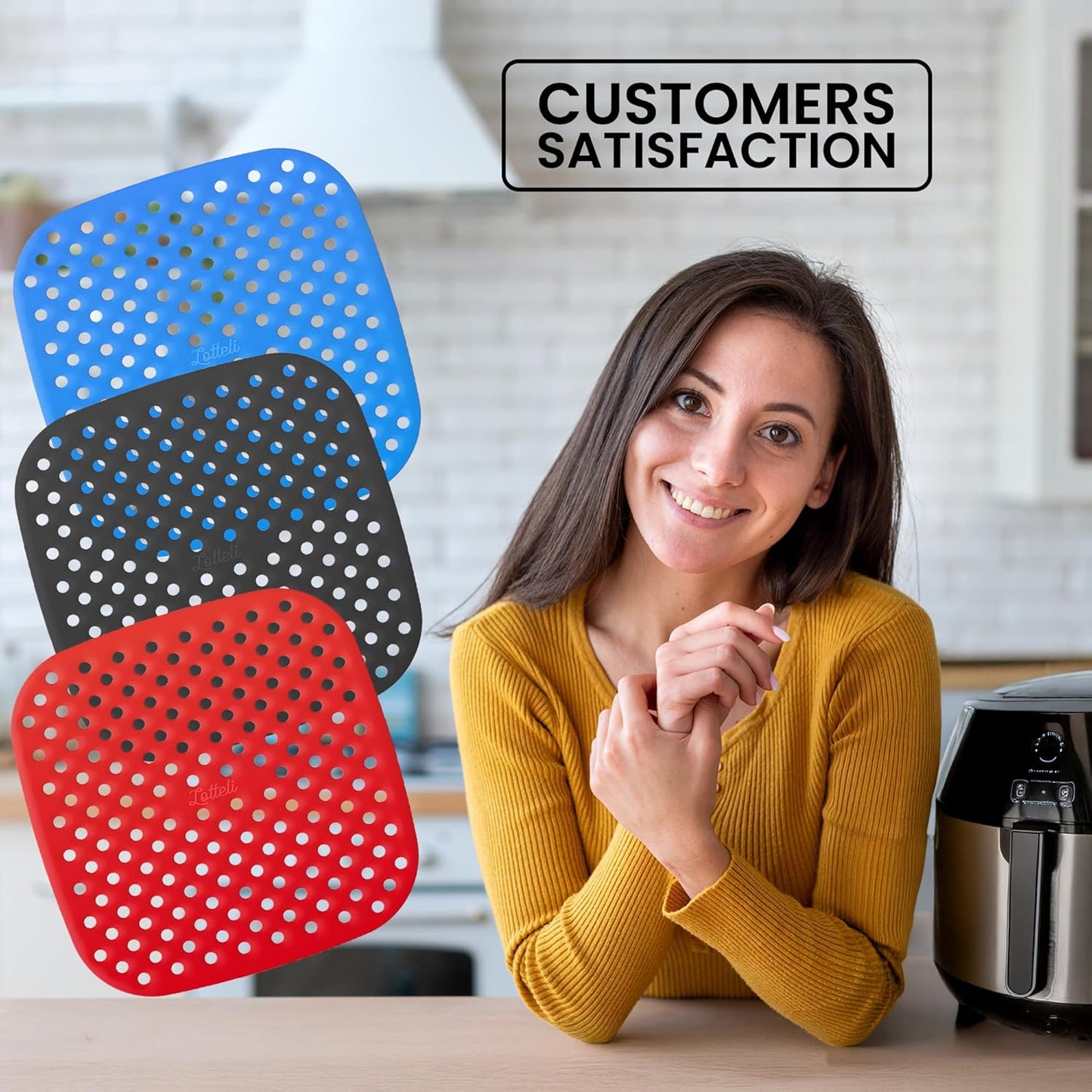 Collapsible Silicone Air Fryer Basket Liners Pot - AirFryer Liners Reusable Bowls for 5 Quart or Bigger - Air Fryer Accessories 2 Pack - Round Silicone Liners (Red & Black)