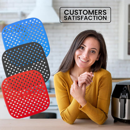 Collapsible Silicone Air Fryer Basket Liners Pot - AirFryer Liners Reusable Bowls for 5 Quart or Bigger - Air Fryer Accessories 2 Pack - Round Silicone Liners (Red & Black)