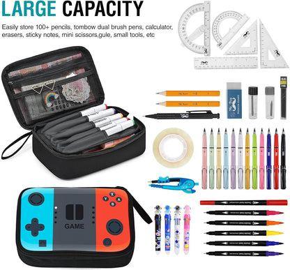 Gamer Pencil Case for Boys, Large Cute Pencil Pouch for Kids Teens with Handle, Sturdy School Supplies Marker Pen Organizer, Big Pen Box Pouch Pencil Bag for Art Office Student School Supply