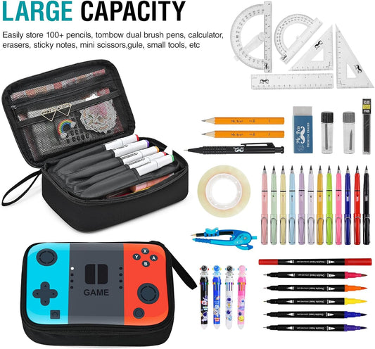Gamer Pencil Case for Boys, Large Cute Pencil Pouch for Kids Teens with Handle, Sturdy School Supplies Marker Pen Organizer, Big Pen Box Pouch Pencil Bag for Art Office Student School Supply
