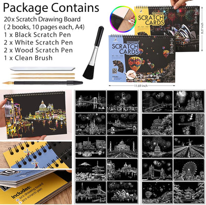 Purilite Select 20 PCS Cityscape Scratch Art Book