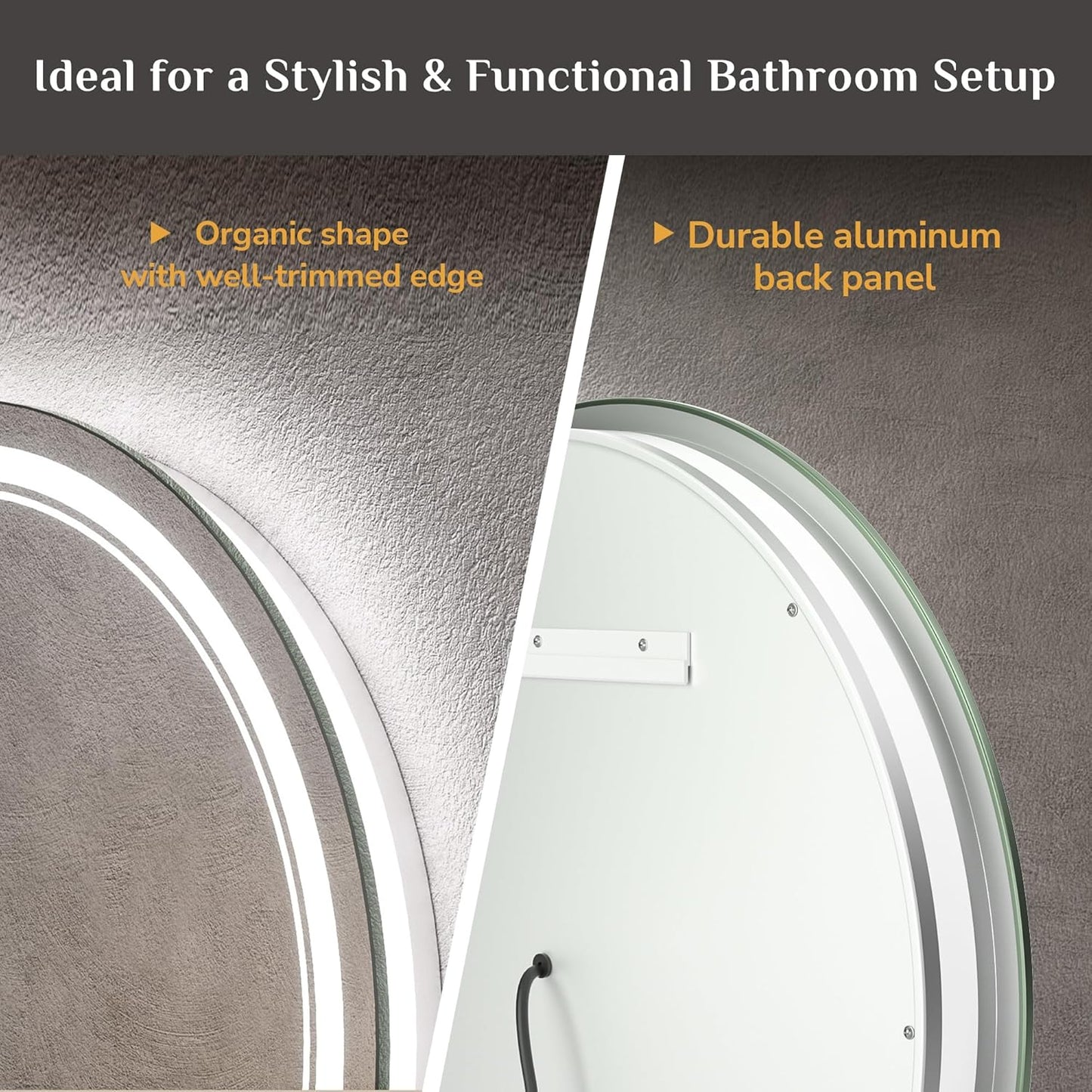 Keonjinn 40 x 32 Inch LED Bathroom Mirror with Acrylic, Backlit Mirror Anti-Fog, Lighted Bathroom Mirror for Wall, CRI90 High Definition Dimmable Large Makeup Mirror(Horizontal/Vertical)