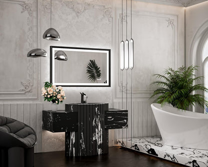 TETOTE 28x36 LED Mirror for Bathroom Black Metal Frame Frontlit & Backlit Lighted Vanity Mirror Baroque Gothic Anti Fog Stepless Dimmable White/Warm/Natural,Wall Mounted(Horizontal/Vertical)