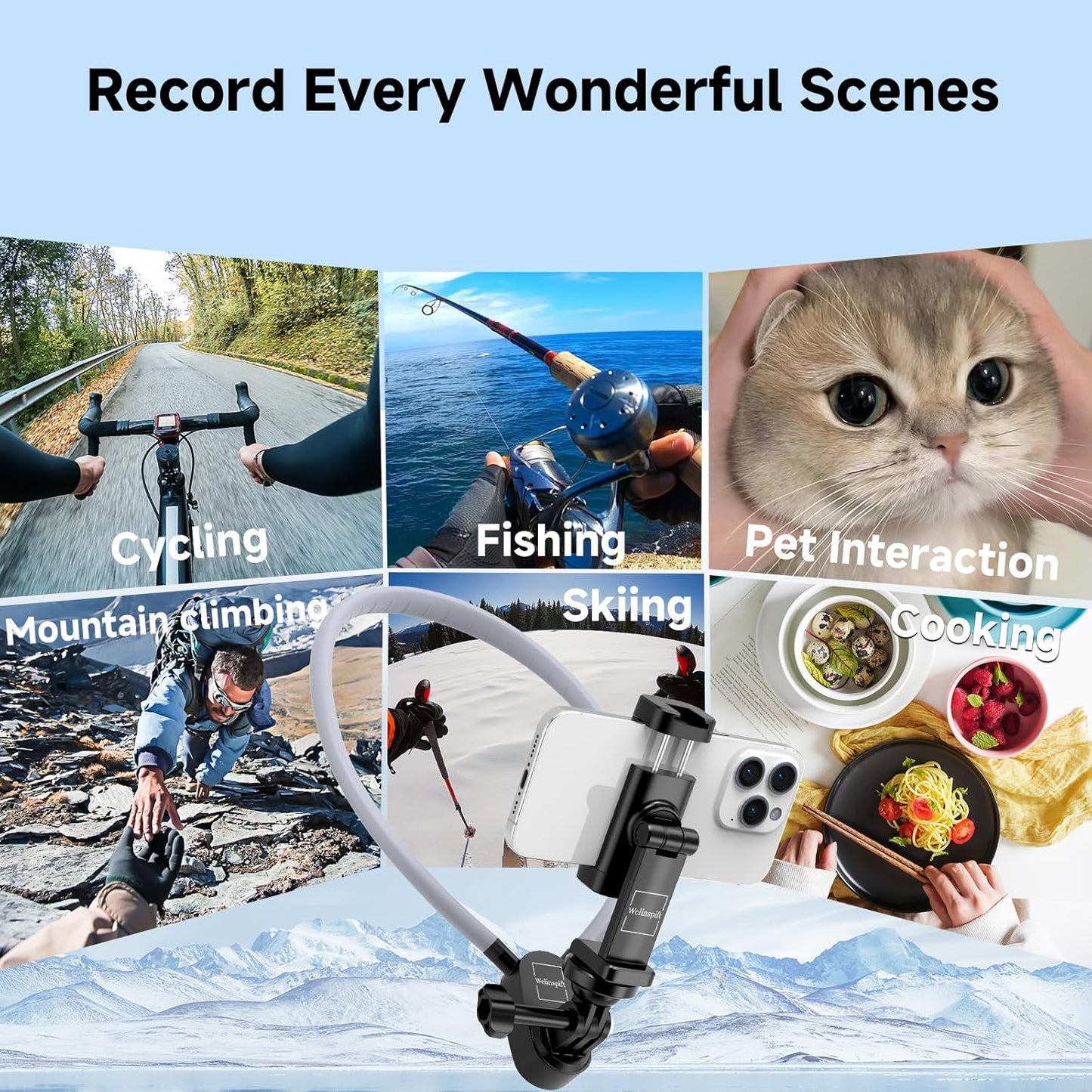 Neck Phone Holder- POV/Vlog Hands Free!- Neck Mount for Phones with Phone Clip,Compatible with iPhone Samsung Google Pixel and All Phones(No Magnetic Version)