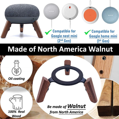 Real Wood Mount Compatible for Google Home mini,nest mini Speaker,Tripod Mount Holder with Metal Frame,Anti-Slip Safe Stable Wooden Stand for Home Mini on Desk (Walnut)