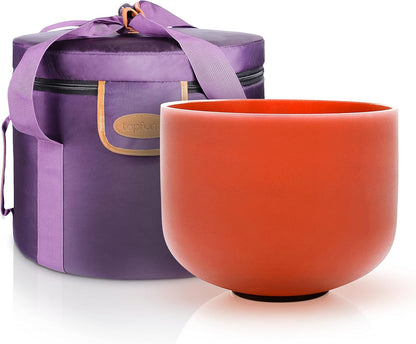 TOPFUND F Note Crystal Singing Bowl Heart Chakra 8 inch with Heavy Duty Carrying Case and Suede Striker