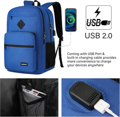 Black Backpack for Men Women, Durable Casual School Backpacks Teens Boys and Girls Classic 15.6 Inch Laptop Bookbag with USB Charger for College High School Work Travel