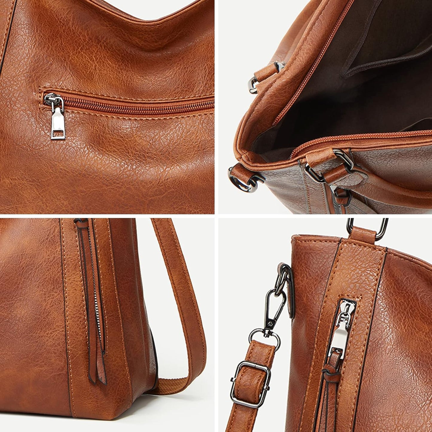 Hobo Bags for Women Handbags Purse Ladies Boho Shoulder Bag Crossbody Purses PU Leather Brown 2PCS