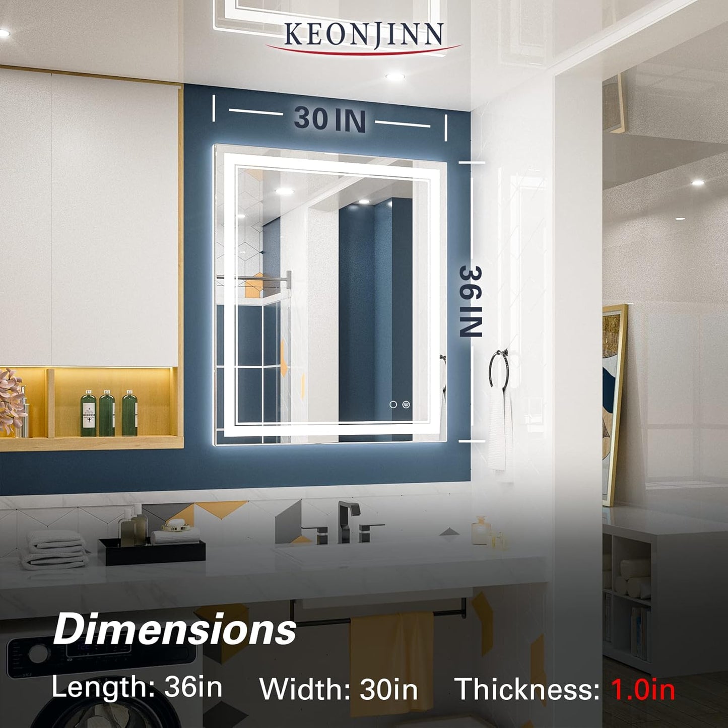 Keonjinn 40 x 24 Inch LED Mirror, Bathroom Mirror with Lights, LED Vanity Mirror, Wall Mounted Anti-Fog Dimmable Lighted Makeup Mirror for Bedroom, IP54 Waterproof (Horizontal/Vertical)