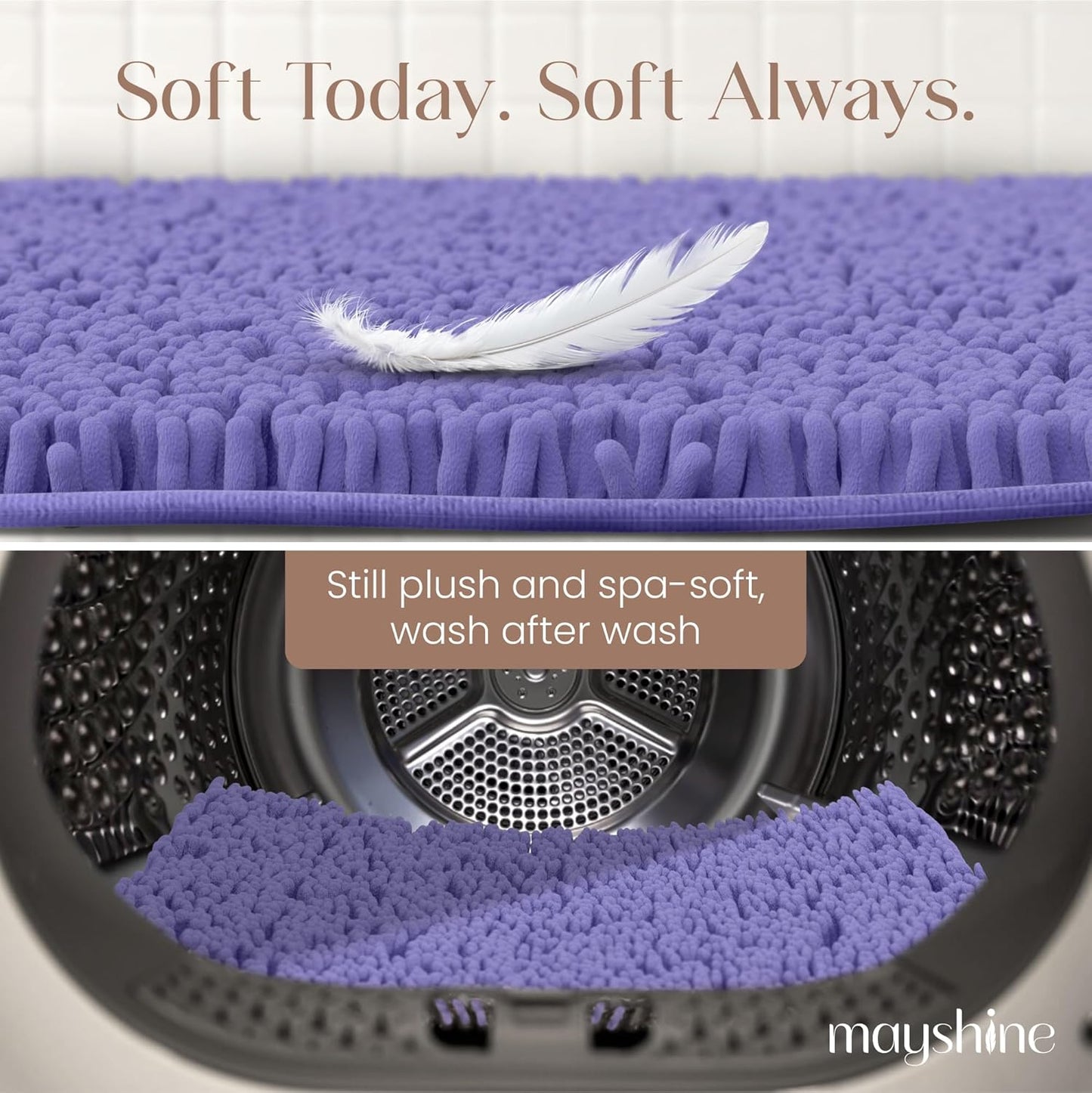 Soft Plush Chenille Bathroom Rug, Absorbent Microfiber Bath Mat, Machine Washable, Non-Slip Grip, Quick-Dry, Thick Shag Carpet Great for Bath, Shower Floor, Bedroom, or Door Mat (Beige, 17x24)