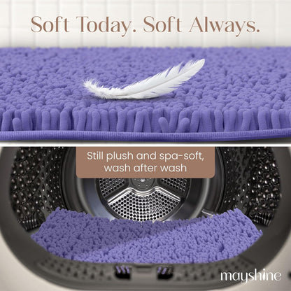 Soft Plush Chenille Bathroom Rug, Absorbent Microfiber Bath Mat, Machine Washable, Non-Slip Grip, Quick-Dry, Thick Shag Carpet Great for Bath, Shower Floor, Bedroom, or Door Mat (Beige, 17x24)