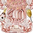 40th Birthday Decorations for Women,32pcs 40th Birthday Party Decorations,Including Backdrop, Crown,Sash,banner, Hanging Swirl,Cake Topper,balloons,Paper Fans,Anniversary Card and paper fans