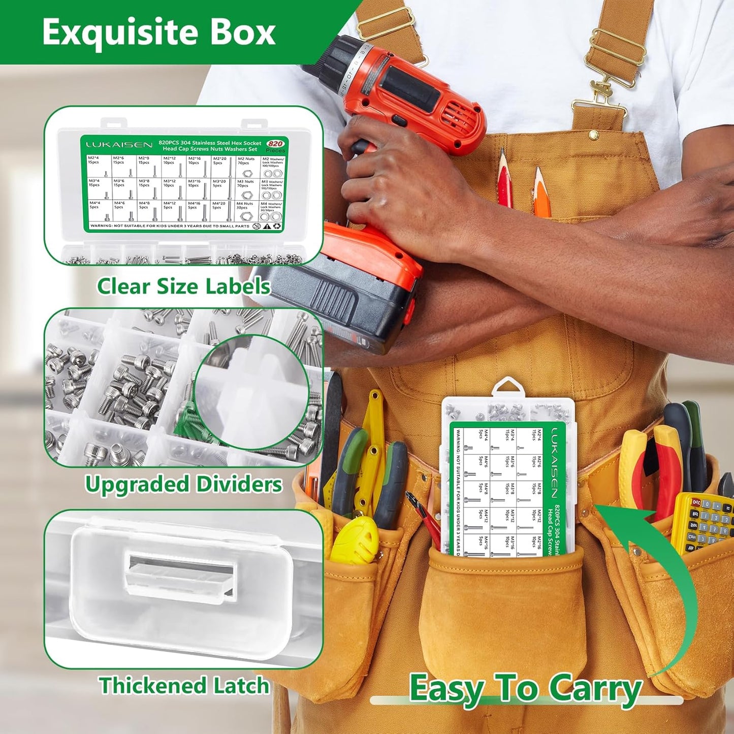 860PCS Metric Screw Assortment Kit, M2 M3 M4 M5 Machine Screws with Lock & Flat Washers, 10.9 Grade Alloy Steel, Metric Hex Button Head Cap Nuts and Bolts Assortment Kit with 4 Wrenches