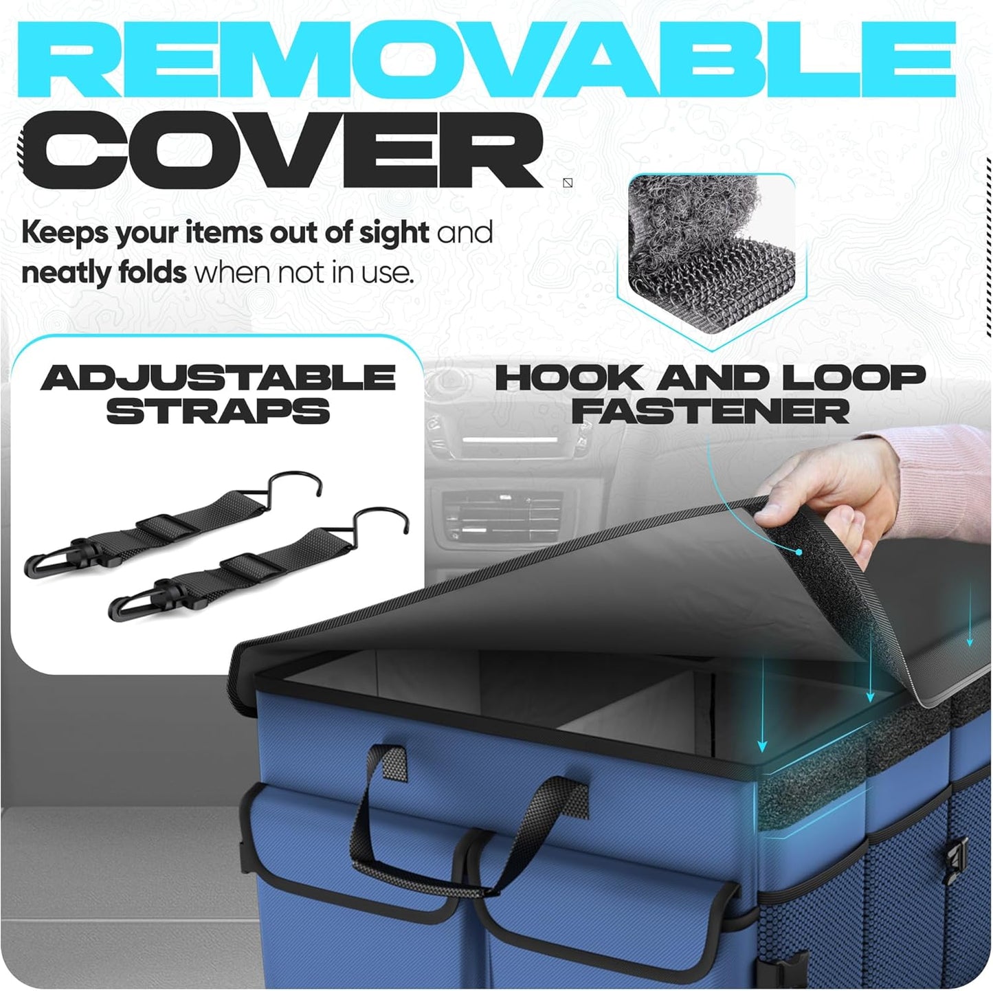 FORTEM Car Trunk Organizer, Collapsible Multi Compartment Car Organizer, Foldable SUV Storage for Car Accessories for Women Men, Non Slip Bottom, Securing Straps, Soft Cover 50L (Black, Standard)