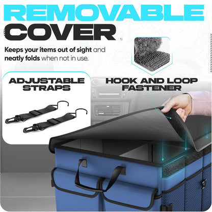 FORTEM Car Trunk Organizer, Collapsible Multi Compartment Car Organizer, Foldable SUV Storage for Car Accessories for Women Men, Non Slip Bottom, Securing Straps, Soft Cover 50L (Black, Standard)