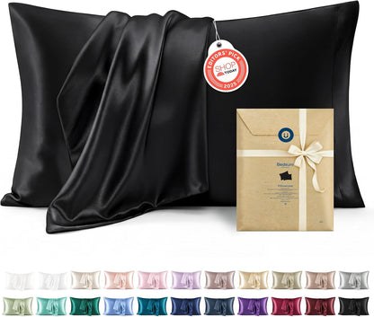 Bedsure Satin Pillow Case Queen Size 2 Pack, Similar to Silk Pillow Cases, Silky Pillowcase Covers with Envelope Closure, Room Decor Valentine Gifts for Women Men, Grey, 20x30 Inches