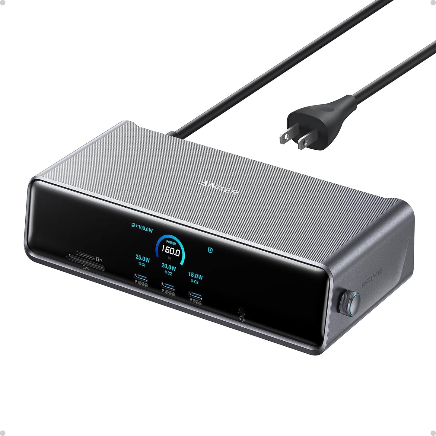 Anker Prime Docking Station (DL7400), 14-Port Triple Display with DisplayLink, 140W Max USB-C Port, Smart Display and Built-In Cooling Fan, Up to 8K, For macOS and Windows, DisplayLink Driver Required - PuriLite