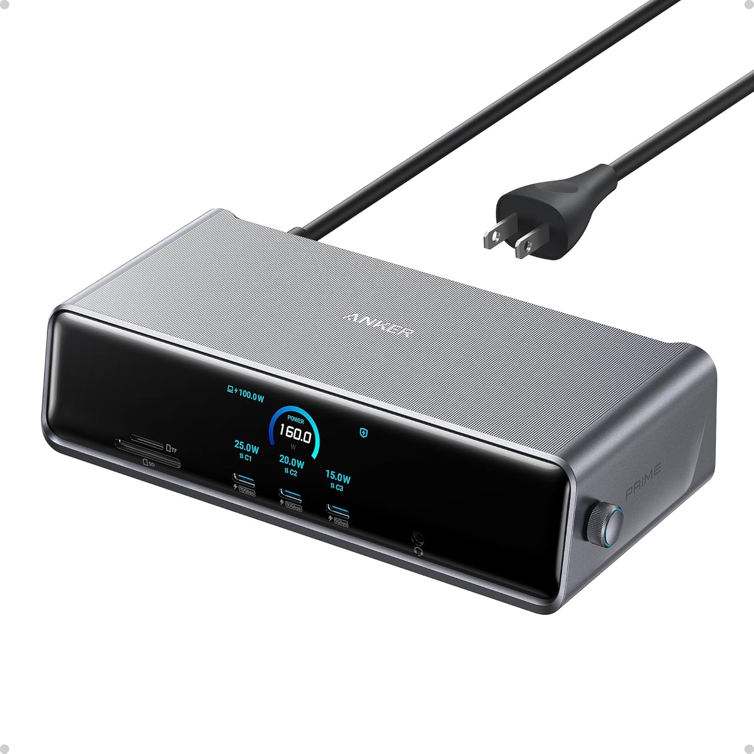Anker Prime Docking Station (DL7400), 14-Port Triple Display with DisplayLink, 140W Max USB-C Port, Smart Display and Built-In Cooling Fan, Up to 8K, For macOS and Windows, DisplayLink Driver Required - PuriLite