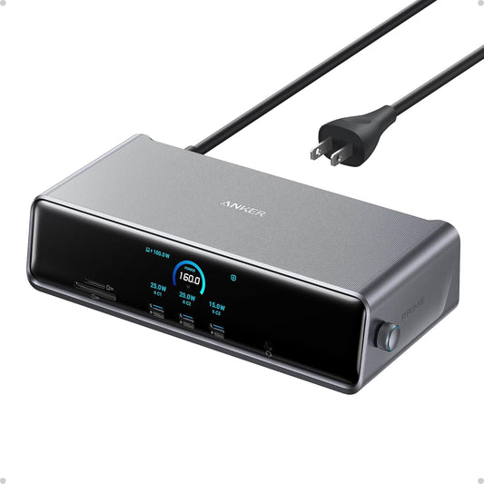 Anker Prime Docking Station (DL7400), 14-Port Triple Display with DisplayLink, 140W Max USB-C Port, Smart Display and Built-In Cooling Fan, Up to 8K, For macOS and Windows, DisplayLink Driver Required - PuriLite