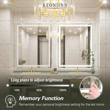 Keonjinn 40 x 24 Inch LED Mirror, Bathroom Mirror with Lights, LED Vanity Mirror, Wall Mounted Anti-Fog Dimmable Lighted Makeup Mirror for Bedroom, IP54 Waterproof (Horizontal/Vertical)