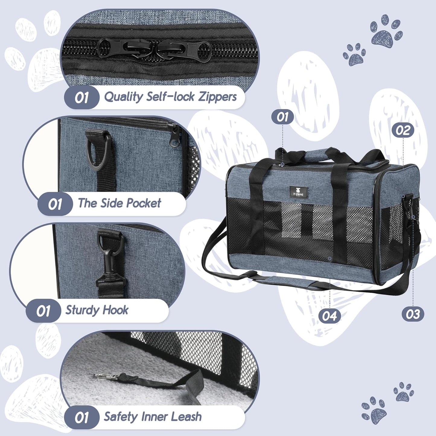 X-ZONE PET Cat Carrier Dog Carrier Pet Carrier for Small Medium Cats Dogs Puppies of 15 Lbs,Airline Approved Soft Sided Pet Travel Carrier,Dog Carriers for Small Dogs - Black Grey Purple Blue Brown