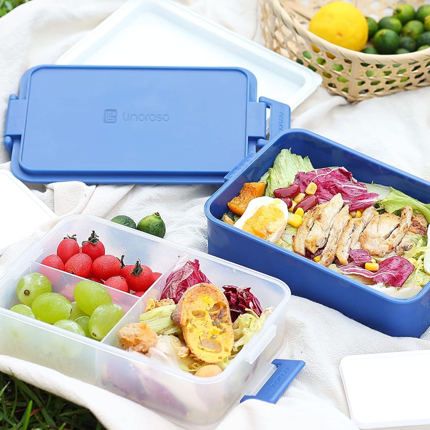 Linoroso Stackable Bento Box Adult Lunch Box | Meet All You On-The-Go Needs for Food, Salad and Snack Box, Premium Bento Lunch Box for Adults Include Utensil Set, Dressing Containers - Pale Mint