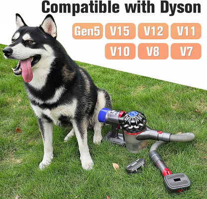 FUNTECK 2-in-1 Dog Hair Vacuum Brush for Grooming & Shedding Compatible with Dyson Gen5, V15, V12, V11, V10, V8, V7 – Removes Loose Hair, Dander, Undercoat & Tangles – Self-Cleaning Design
