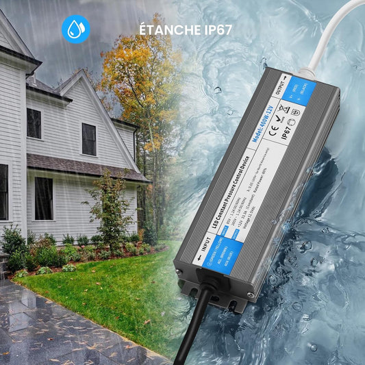 LED Driver 100 Watts Waterproof IP67 Power Supply 85V-265V AC to 12V DC Converter,Quiet and Small LED Transformer Low Voltage Output with 3-Prong Plug 3 Feet Cable for LED Light Strip, Outdoor