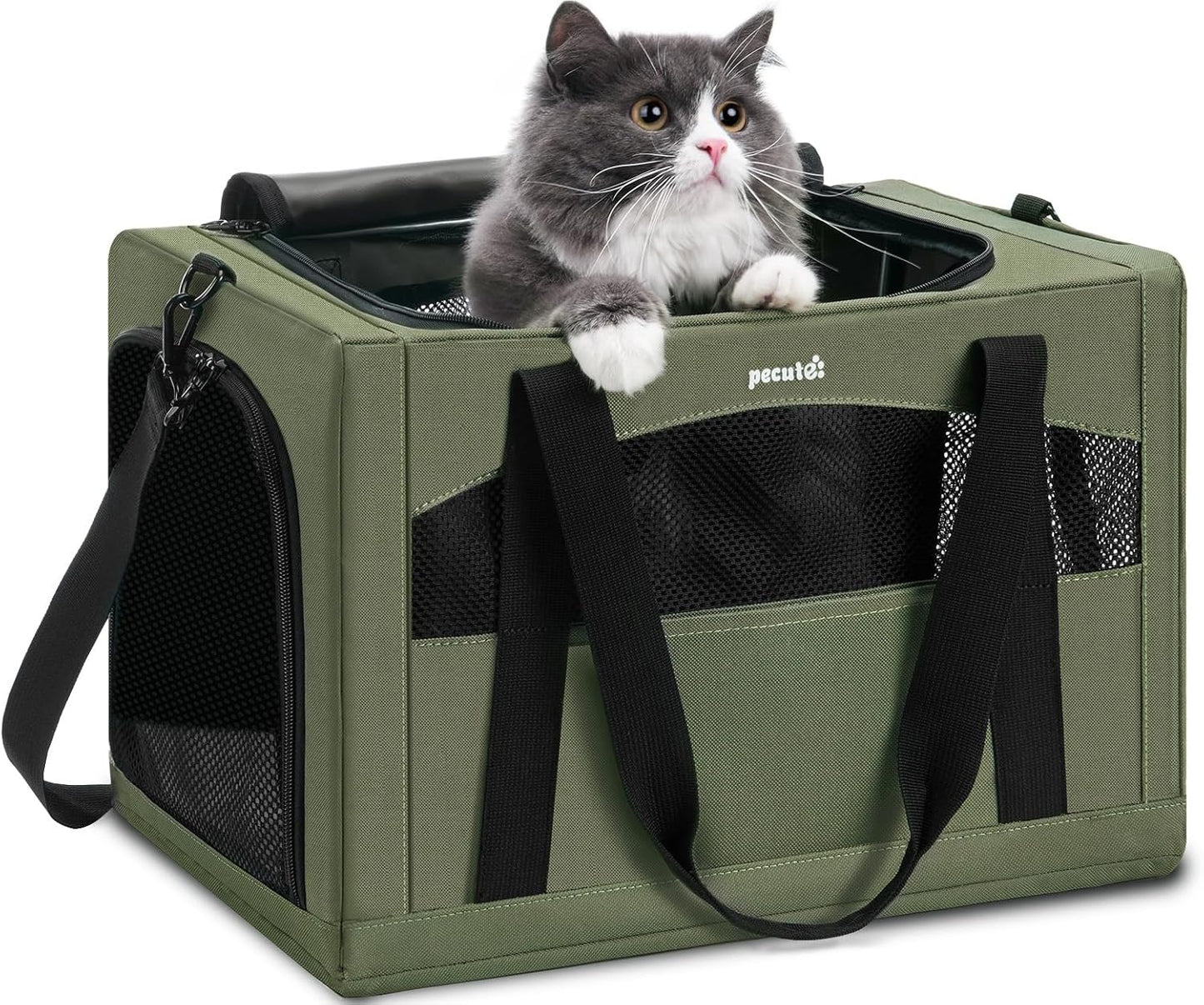 Pecute Cat Carrier Dog Carrier with Stable Structure, Breathable Mesh Fabric Pet Carrier for for Small Cats Dogs Puppies up to 5KG,Soft-Sided Dog Carrier Suitable for Both Long and Short Trips,Gray