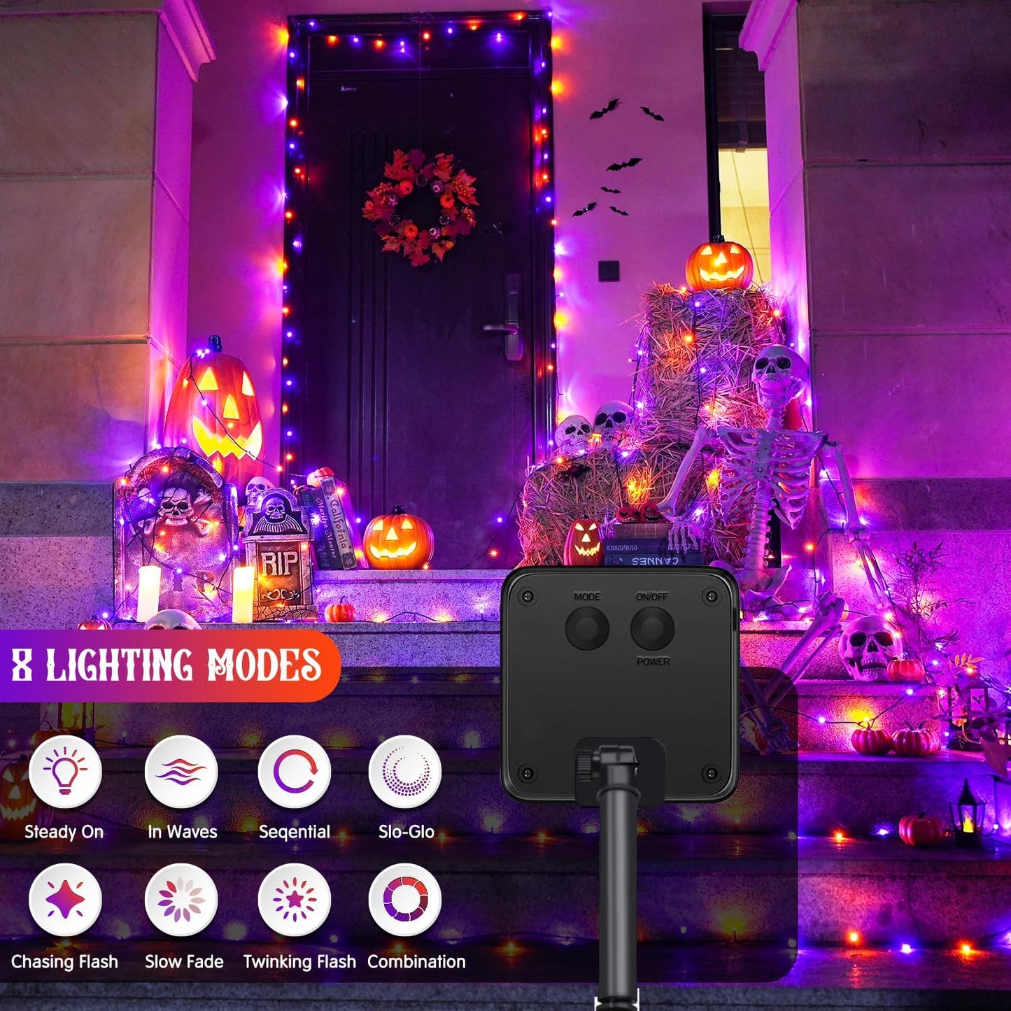 JMEXSUSS 2 Pack 75.5ft Orange Solar Christmas Lights, Total 400 LED Solar String Lights Outdoor Waterproof, 8 Modes Orange Halloween Lights for Tree Patio Garden Thanksgiving Halloween Decorations