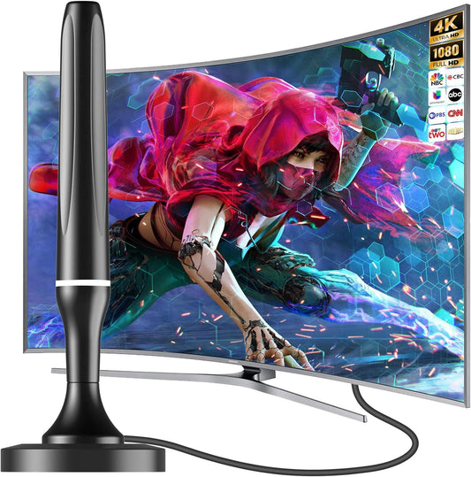 2025 TV Antenna for Free Channels, 260+ Miles Long Range + 360° Reception, Indoor & Outdoor HD Digital Antenna with Magnetic Base, Support 4K 1080P Smart TV - 3M Coax Cable