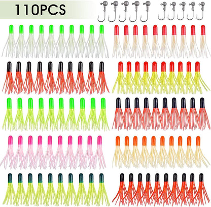 Soft Lures Fishing Jigs Kit, Worm Grub Fishing Lures Jig Head Hooks Kit Grubs Bait Jig Heads Soft Plastic Bait Crappie Jigs Tubes Baits Curved Tail Lure Fishing Lures Kit for Walleye Bass Trout