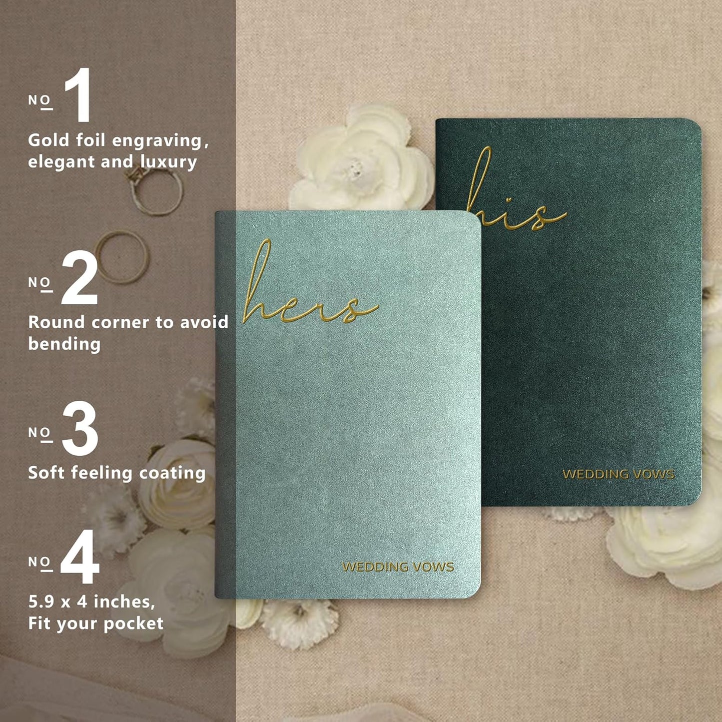 WeddingGiftsWedding Vow Books His and Hers Soft Touch Gold Foil Engraving Vow Books Wedding Essentials Wedding Accessories(TR-HH-Black)