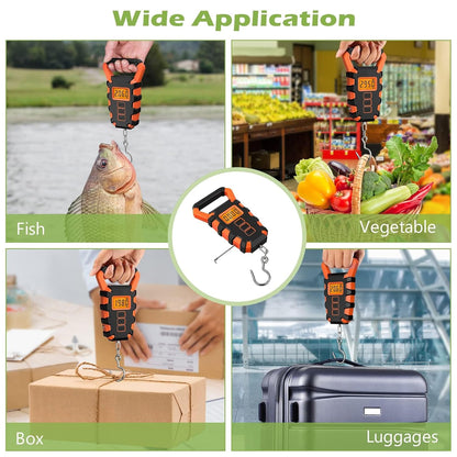 KeeKit Digital Fishing Scale with Ruler, 110lb/50kg Electronic Digital Luggage Scale, Waterproof Fishing Postal Hanging Hook Scale with Measuring Tape, Backlit LCD Display