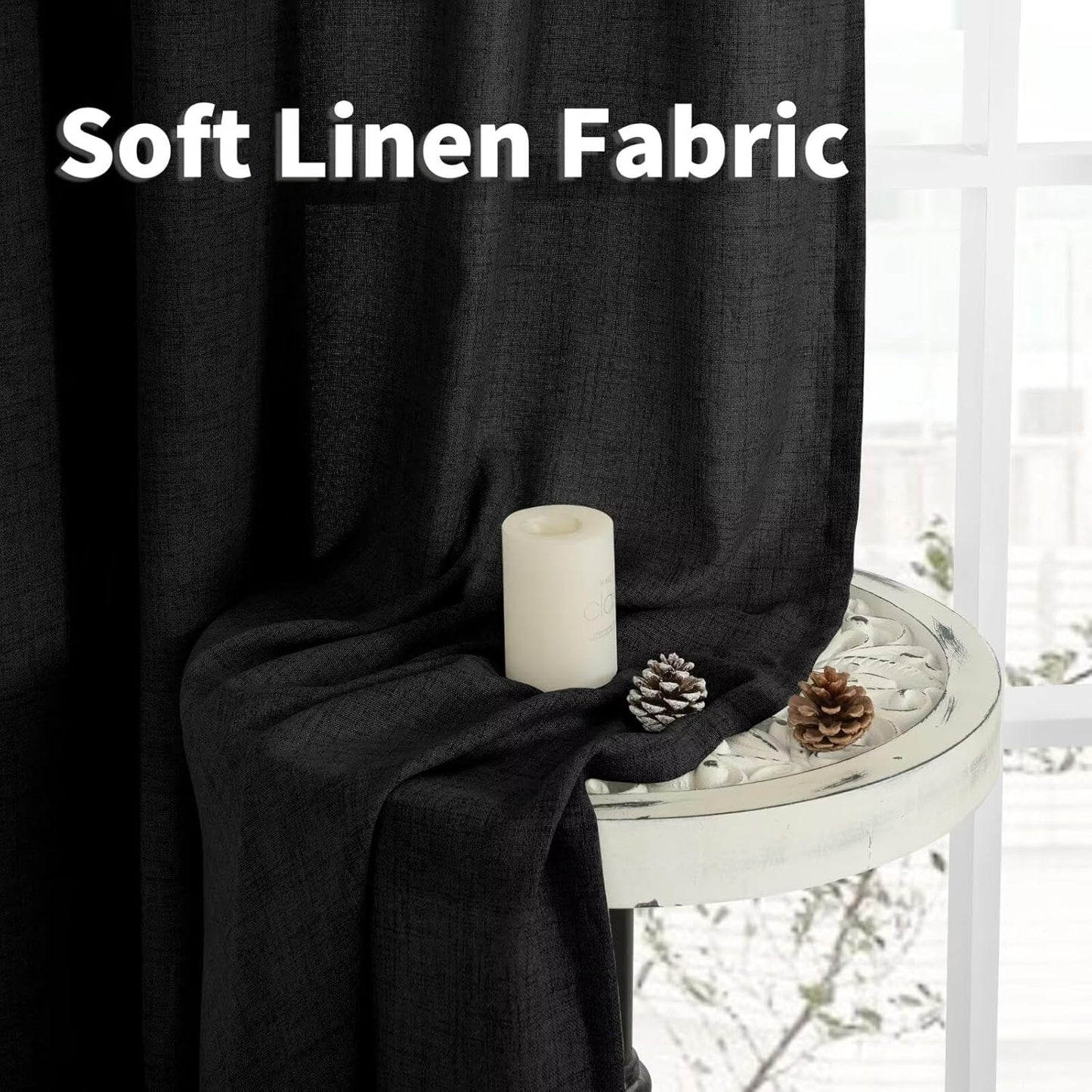 YoungsTex Natural Linen Curtains 84 Inch Long for Living Room Bedroom Grommet Top Light Filtering Privacy Linen Textured Window Semi Sheer Drapes, 2 Panels, 52x84 Inch, Natural