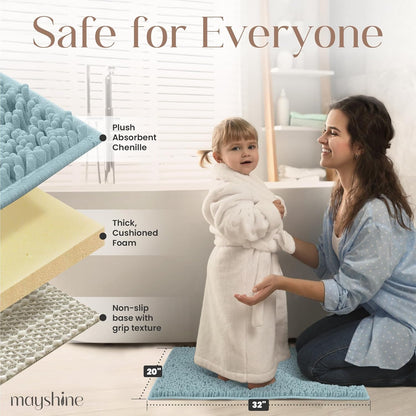 Soft Plush Chenille Bathroom Rug, Absorbent Microfiber Bath Mat, Machine Washable, Non-Slip Grip, Quick-Dry, Thick Shag Carpet Great for Bath, Shower Floor, Bedroom, or Door Mat (Beige, 17x24)