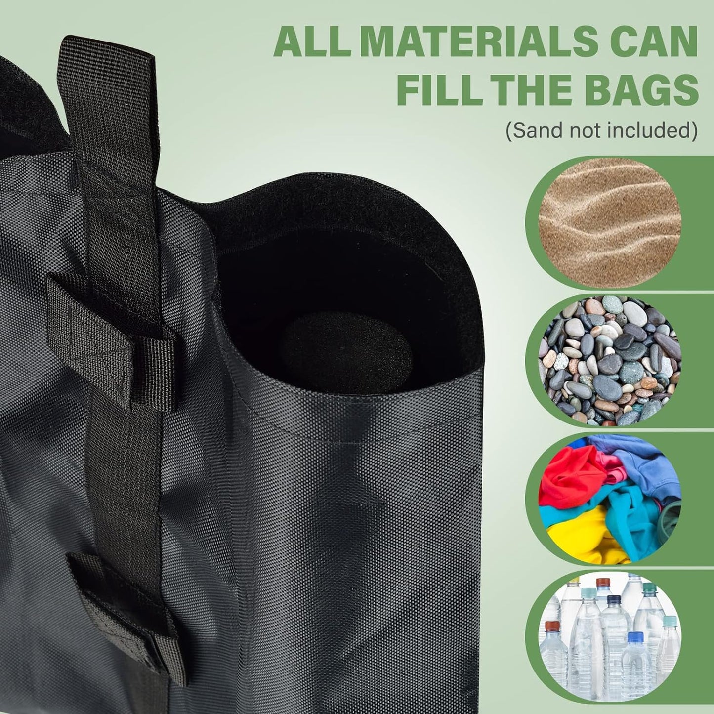 4 Pack Canopy Weight Bags, 1680D Oxford Cloth Heavy Duty Gazebo Sandbags, 112 LBS Gazebo Tent Sand Bags for Pop up Tent, Sun Shelter, Patio Umbrella Stand, Pool Ladder (Black)