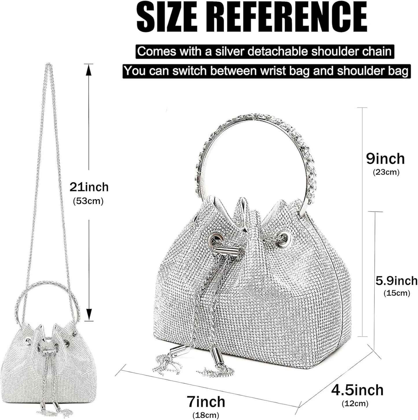 Rhinestone Purse for Women Sparkly Rhinestone Bag Evening Bag Silver Clutch Purses Bling Crossbody Bags for Women