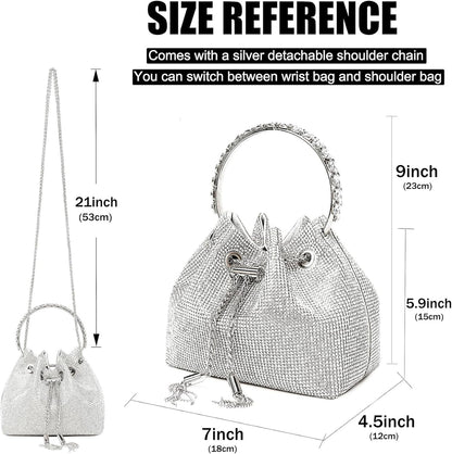 Rhinestone Purse for Women Sparkly Rhinestone Bag Evening Bag Silver Clutch Purses Bling Crossbody Bags for Women