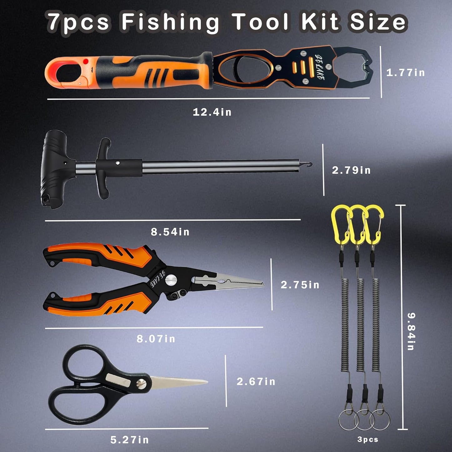 Selake 7 PCS Fishing Tool Kit - Fishing Pliers, Fish Lip Grip w/Weight Scale, Super Line Scissors, Hook Remover | All-in-One Fishing Equipment for Freshwater/Saltwater, Best Gift for Men
