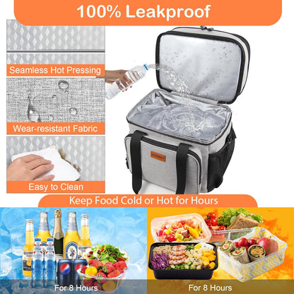 Expandable Large Lunch Bag, Double Deck Insulated Lunch Box Leakproof Durable Soft Cooler Bag for Men Women Adults Work Construction Beach Picnic Daytrip,16L,Black, GLENKEY