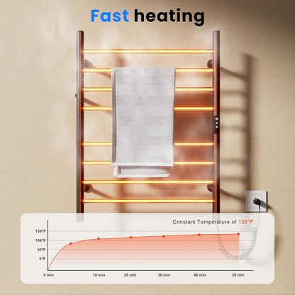 POPFLY Heated Towel Rack, Wall Mounted Electric Hot Towel Warmer, 4-Bar 304 Stainless Steel Small Heated Towel Warmer Rack for Bathroom with Timer and Temperature Control, Brushed