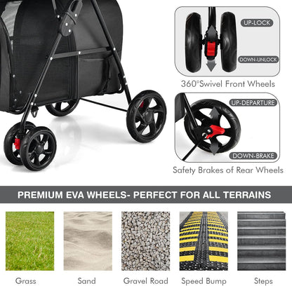 Giantex Double Pet Carrier with 2 Detachable Bags, Safety Belt, 4 Lockable Wheels, Cat & Dog Stroller, Folding Travel Carrier for Small & Medium Pets (Black)