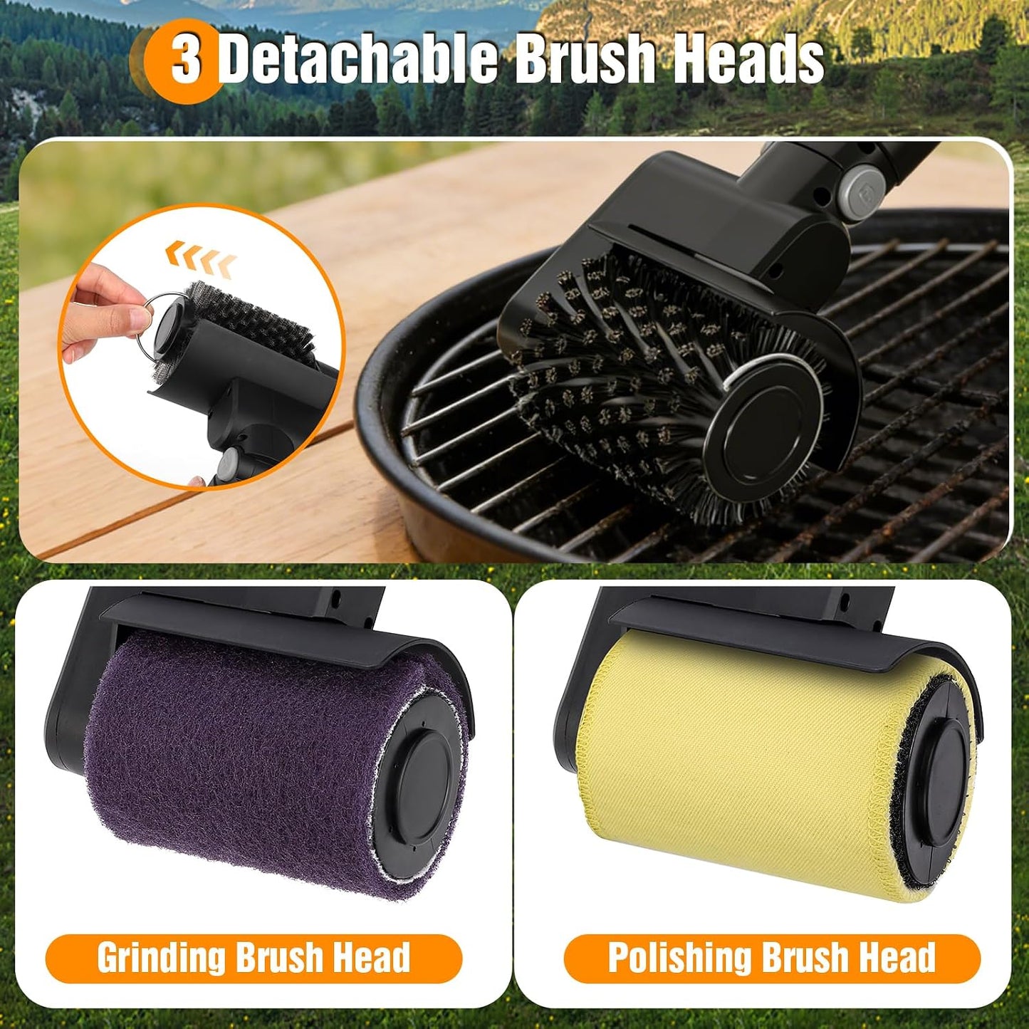 BlueFire 2 in 1 Electric Grill Brush, Cordless Electric Grill Cleaner, 360° Rotating Cleaner Brush Head, Rechargeable BBQ Grill Brushes for Outdoor Grill