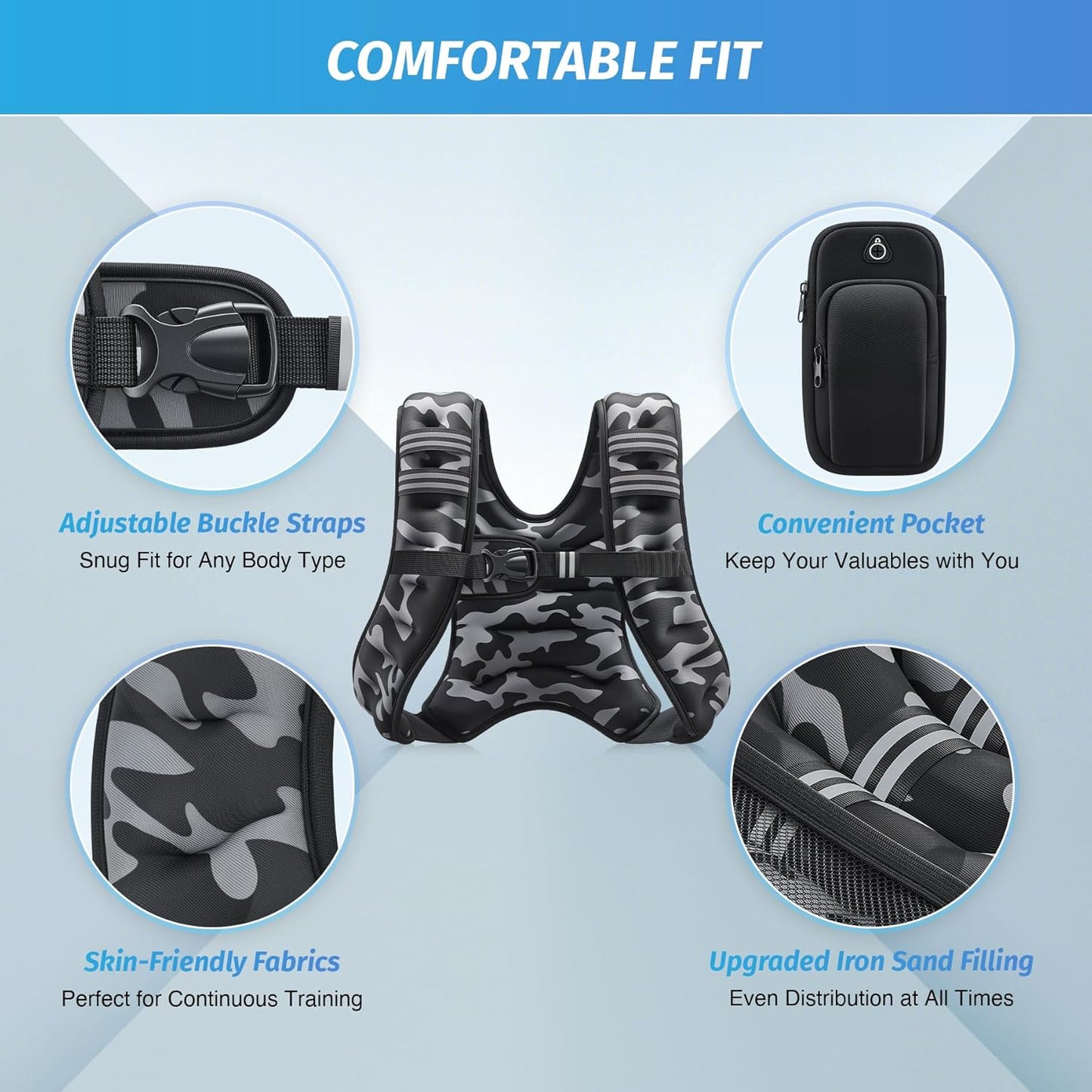 ZELUS Weighted Vest, 6lb/8lb/12lb/16lb/20lb/25lb/30lb Weight Vest with Reflective Stripe for Workout, Strength Training, Running, Fitness, Muscle Building, Weight Loss, Weightlifting