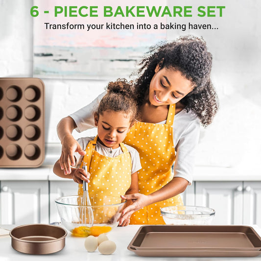 Nutrichef Bakeware Set, Non-Stick Kitchen Oven Baking Pans - Carbon Steel with Nonstick Blue Diamond Coating Inside & Outside, Baking Trays for Cooking and Baking, 6pc - PuriLite