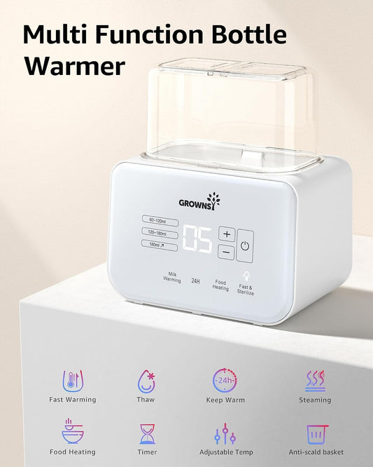 Baby Bottle Warmer, 8-in-1 Fast Milk Warmer with Timer Breastmilk or Formula, Fits 2 Bottles, Accurate Temperature Control, with Defrost, Sterili-zing, Keep, Heat Baby Food Jars Function